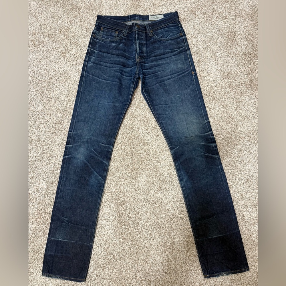Imogene and Willie Denim Jeans Mens 29x34 Blue BARTON Slim Distressed Buttonfly